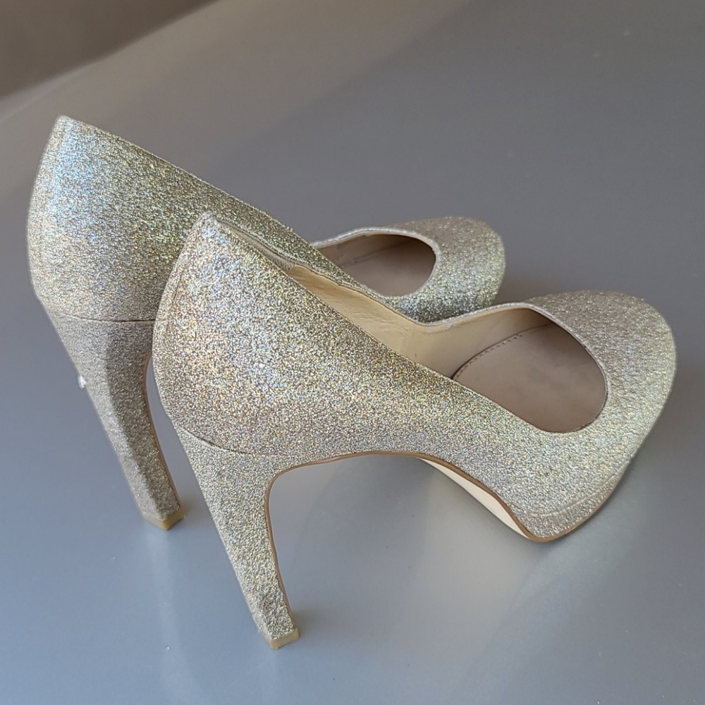 GIANNI BINI Jeanna Champagne Glitter Platform Heels 9.5 Pumps Stilettos - Picture 7 of 16
